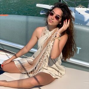 Simpuna Linen Blend Peshtemal (Beach Towel) in Beige and Terra Cotta